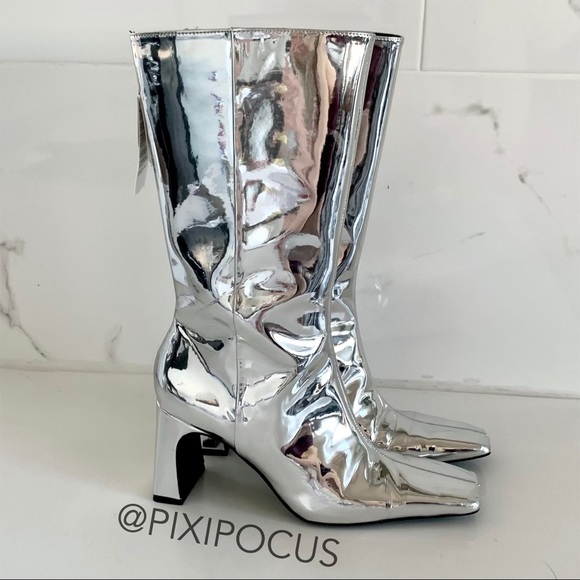NEW Zara Metallic Heeled Leather Boots - Picture 8 of 10